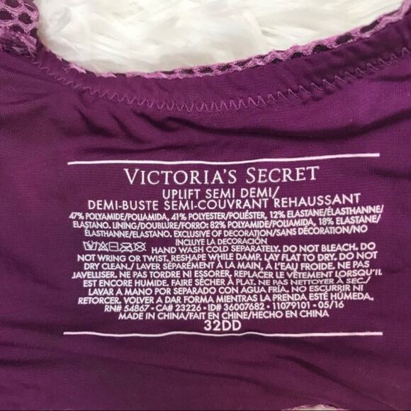 VICTORIAS SECRET Uplift Bra Semi Demi sz 32DD Womens Purple Underwire - Picture 8 of 8